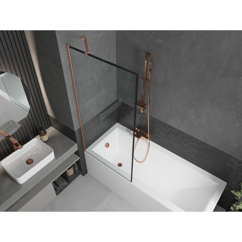 Mexen Next Badewannenabtrennung 1-flügelig 80 x 150 cm, schwarzer Rahmen, gebürstetes Kupfer - 895-080-000-00-70-65