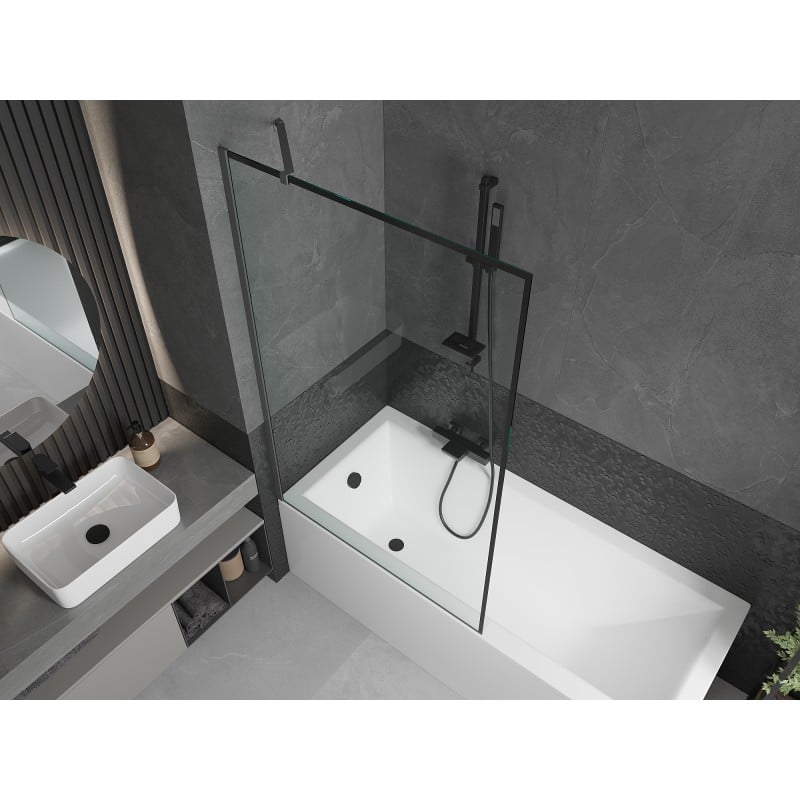Mexen Next Badewannenwand 1-flügelig 100 x 150 cm, schwarzer Rahmen, Gun-Metal - 895-100-000-00-70-95