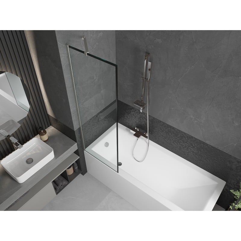 Mexen Next Badewannenabtrennung 1-flügelig 60 x 150 cm, schwarzer Rahmen, gebürstetes Nickel - 895-060-000-00-70-97