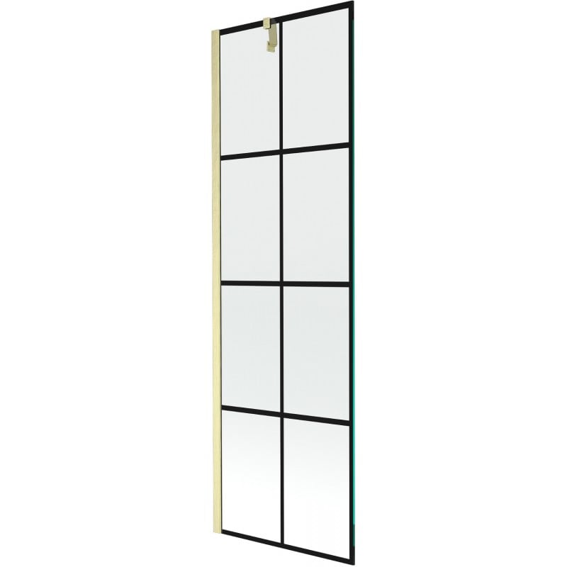 Mexen Next Badewannenwand 1-flügelig 60 x 150 cm, schwarzes Gitter, gebürstetes Gold - 895-060-000-00-77-55