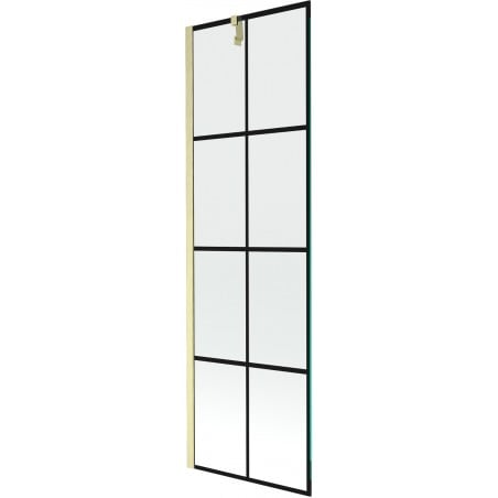Mexen Next Badewannenwand 1-flügelig 60 x 150 cm, schwarzes Gitter, gebürstetes Gold - 895-060-000-00-77-55