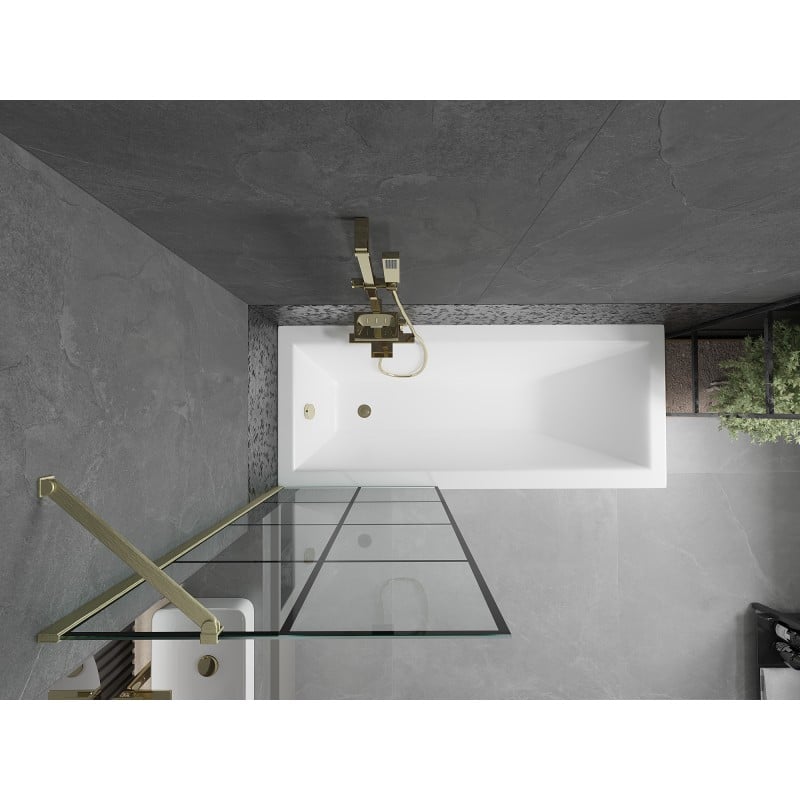 Mexen Next Badewannen-Panel 1-flügelig 70 x 150 cm, schwarzes Gitter, gebürstetes Gold - 895-070-000-00-77-55