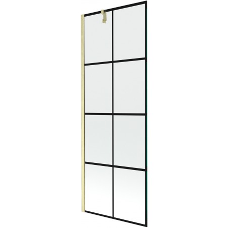 Mexen Next Badewannen-Panel 1-flügelig 70 x 150 cm, schwarzes Gitter, gebürstetes Gold - 895-070-000-00-77-55