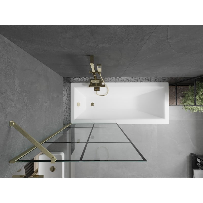 Mexen Next Badewannenfaltwand 1-flügelig 80 x 150 cm, schwarzes Gitter, gebürstetes Gold - 895-080-000-00-77-55