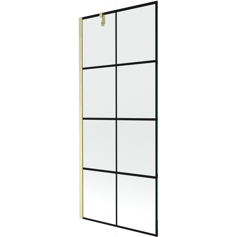 Mexen Next Badewannenfaltwand 1-flügelig 80 x 150 cm, schwarzes Gitter, gebürstetes Gold - 895-080-000-00-77-55