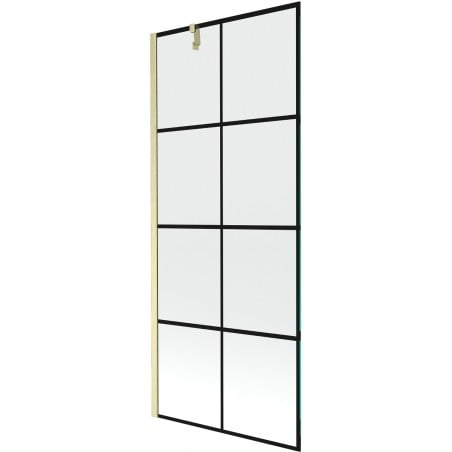 Mexen Next Badewannenfaltwand 1-flügelig 80 x 150 cm, schwarzes Gitter, gebürstetes Gold - 895-080-000-00-77-55