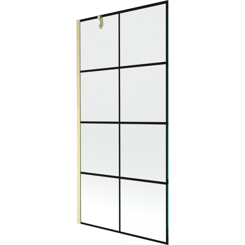 Mexen Next Badewannenwand 1-flügelig 90 x 150 cm, schwarzes Gitter, gebürstetes Gold - 895-090-000-00-77-55