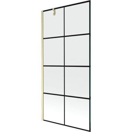 Mexen Next Badewannenwand 1-flügelig 90 x 150 cm, schwarzes Gitter, gebürstetes Gold - 895-090-000-00-77-55