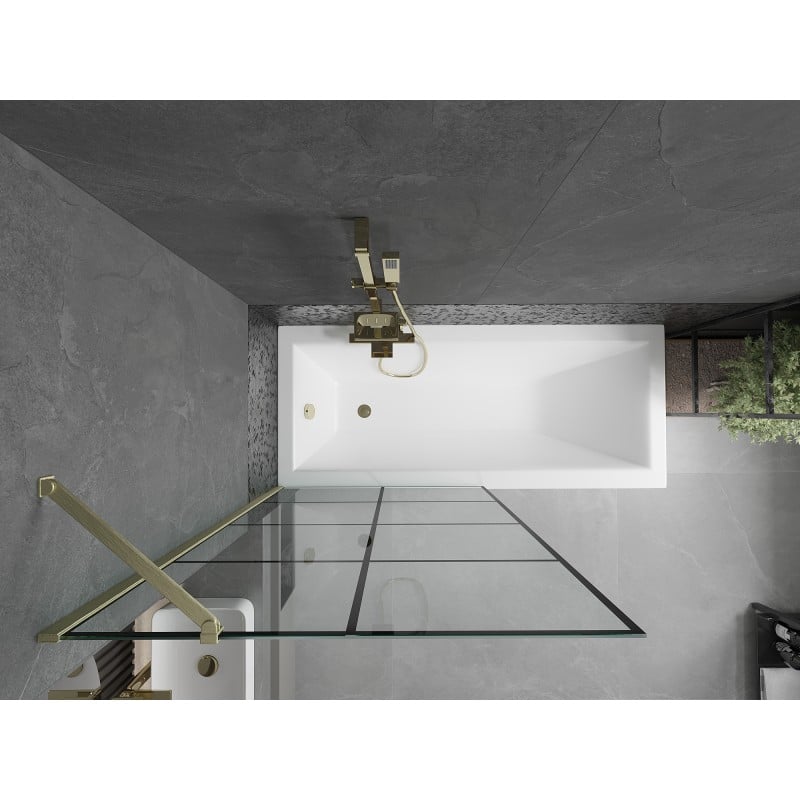 Mexen Next Badewannenwand 1-flügelig 90 x 150 cm, schwarzes Gitter, gebürstetes Gold - 895-090-000-00-77-55
