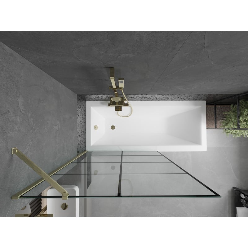 Mexen Next Badewannenabtrennung 1-flügelig 100 x 150 cm, schwarzes Gitter, gebürstetes Gold - 895-100-000-00-77-55
