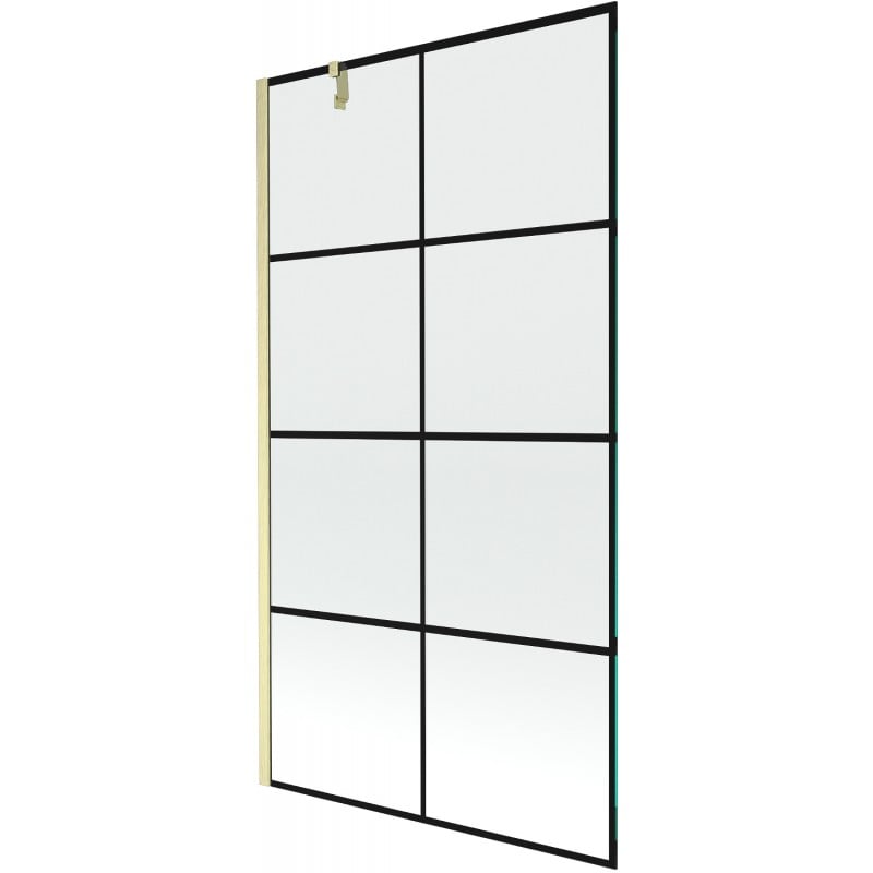 Mexen Next Badewannenabtrennung 1-flügelig 100 x 150 cm, schwarzes Gitter, gebürstetes Gold - 895-100-000-00-77-55