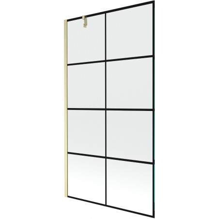 Mexen Next Badewannenabtrennung 1-flügelig 100 x 150 cm, schwarzes Gitter, gebürstetes Gold - 895-100-000-00-77-55