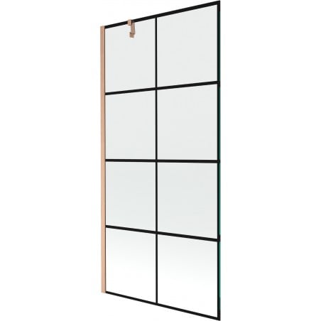 Mexen Next Einzelflügelige Duschwand 90 x 150 cm, schwarzes Gitter, gebürstetes Kupfer - 895-090-000-00-77-65