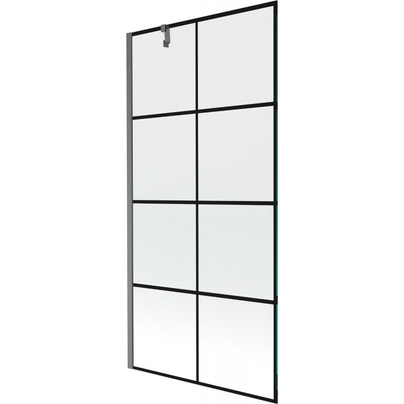 Mexen Next Duschwand, 1-flügelig, 90 x 150 cm, schwarzes Gitter, gebürstetes Gun Gray - 895-090-000-00-77-66