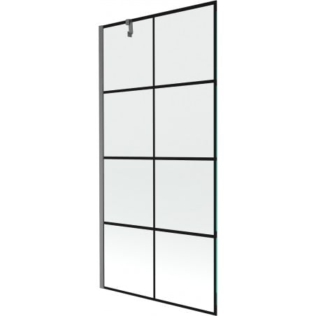 Mexen Next Duschwand, 1-flügelig, 90 x 150 cm, schwarzes Gitter, gebürstetes Gun Gray - 895-090-000-00-77-66