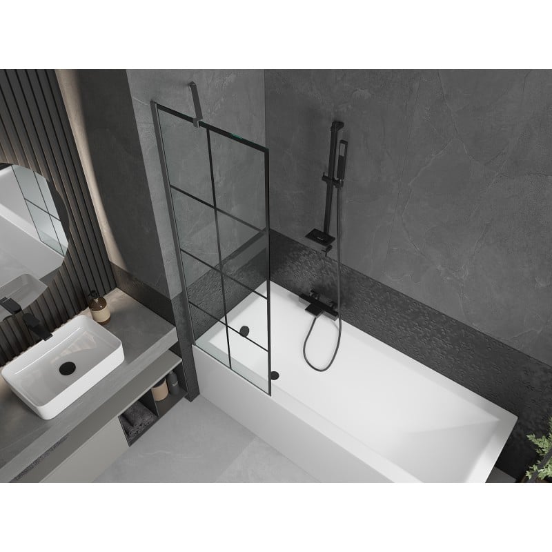 Mexen Next Duschabtrennung 1-flügelig 60 x 150 cm, schwarzes Gitter, Gun Metal - 895-060-000-00-77-95