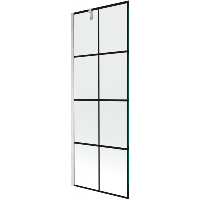 Mexen Next Badewannenabtrennung 1-flügelig 70 x 150 cm, schwarzes Gitter, gebürstetes Nickel - 895-070-000-00-77-97