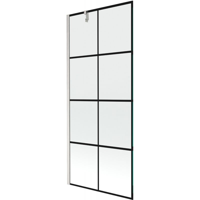 Mexen Next Badewannen-Faltwand 1-flügelig 80 x 150 cm, schwarzes Gitter, gebürsteter Nickel - 895-080-000-00-77-97