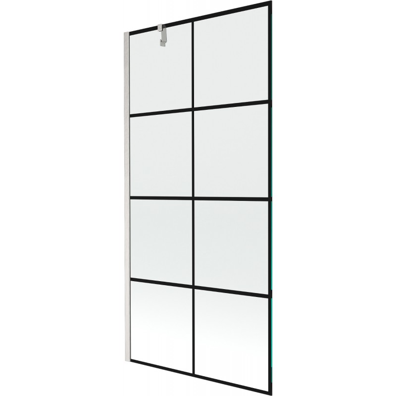 Mexen Next Badewannen-Faltwand 1-flügelig 90 x 150 cm, schwarzes Gitter, gebürsteter Nickel - 895-090-000-00-77-97