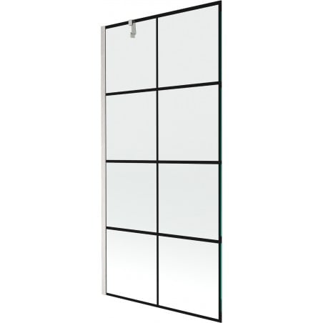 Mexen Next Badewannen-Faltwand 1-flügelig 90 x 150 cm, schwarzes Gitter, gebürsteter Nickel - 895-090-000-00-77-97