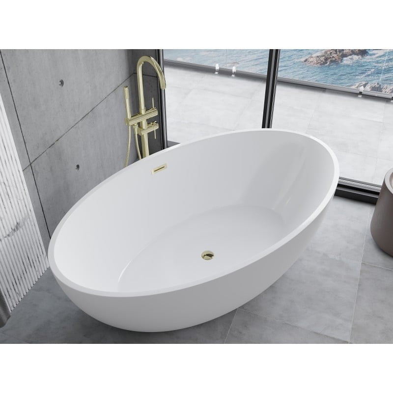 Mexen Nike freistehende Badewanne 175 x 100 cm, weiß, Überlauf gold - 54071751000-50