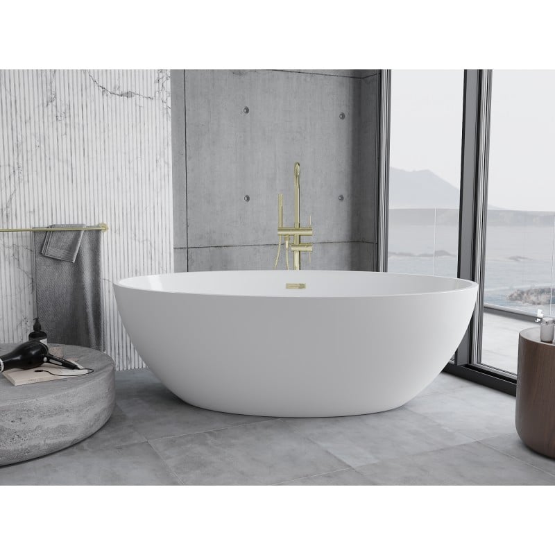 Mexen Nike freistehende Badewanne 175 x 100 cm, weiß, Überlauf gold - 54071751000-50