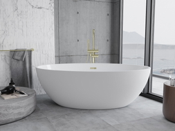 Mexen Nike freistehende Badewanne 175 x 100 cm, weiß, Überlauf gold - 54071751000-50