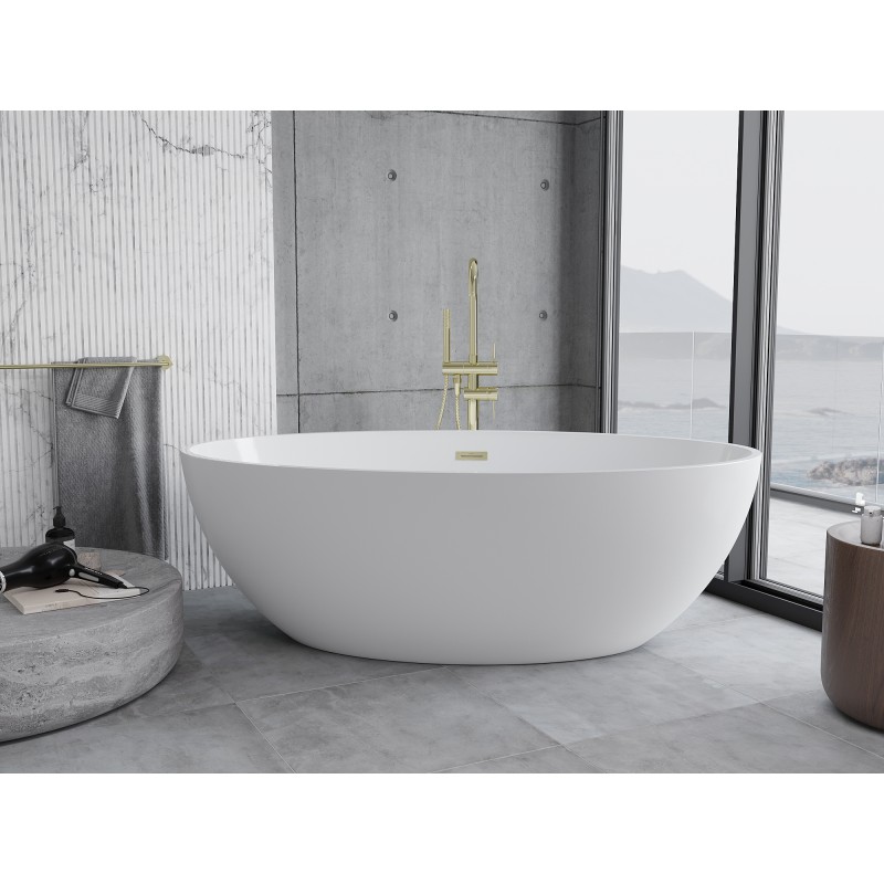 Mexen Nike freistehende Badewanne 175 x 100 cm, weiß, Überlauf gold gebürstet - 54071751000-55