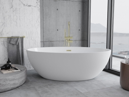 Mexen Nike freistehende Badewanne 175 x 100 cm, weiß, Überlauf gold gebürstet - 54071751000-55