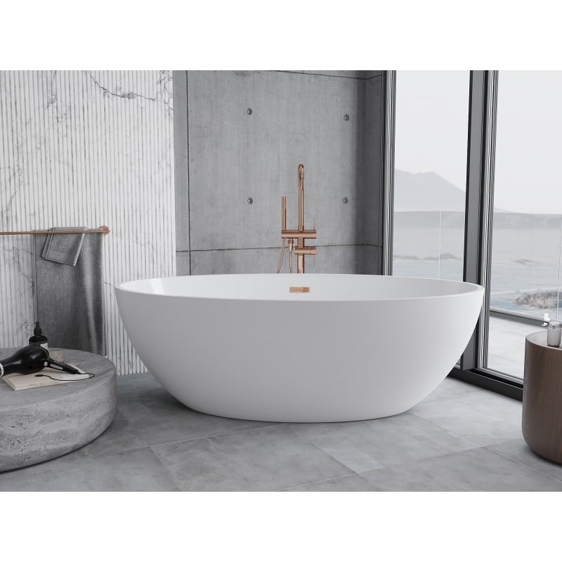 Mexen Nike freistehende Badewanne 175 x 100 cm, weiß, Überlauf Roségold - 54071751000-60