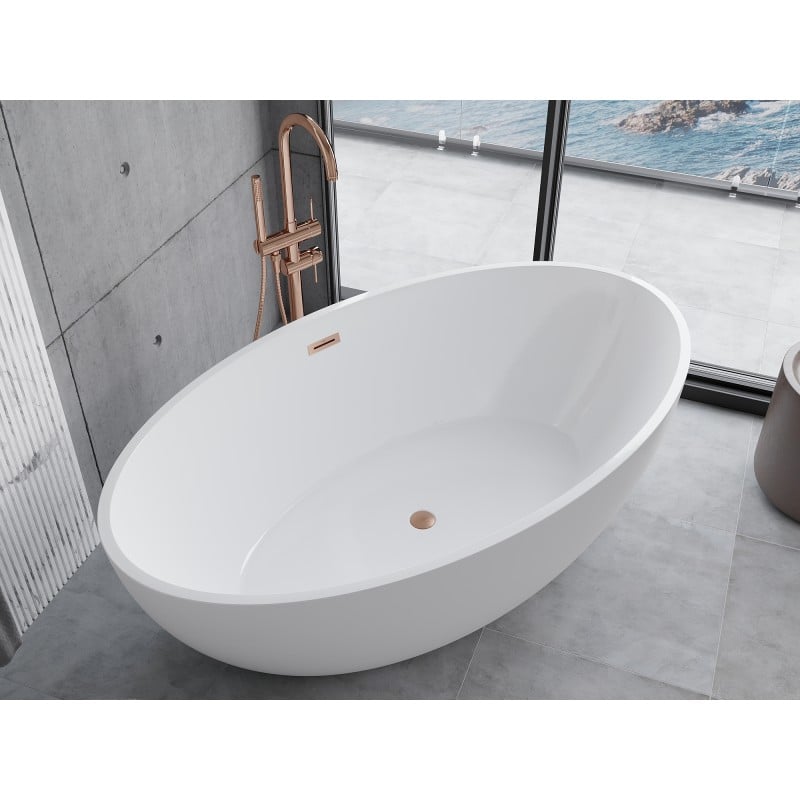 Mexen Nike freistehende Badewanne 175 x 100 cm, weiß, gebürstetes Kupfer - 54071751000-65