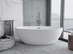 Mexen Nike freistehende Badewanne 175 x 100 cm, weiß, Überlauf gun gray gebürstet - 54071751000-66
