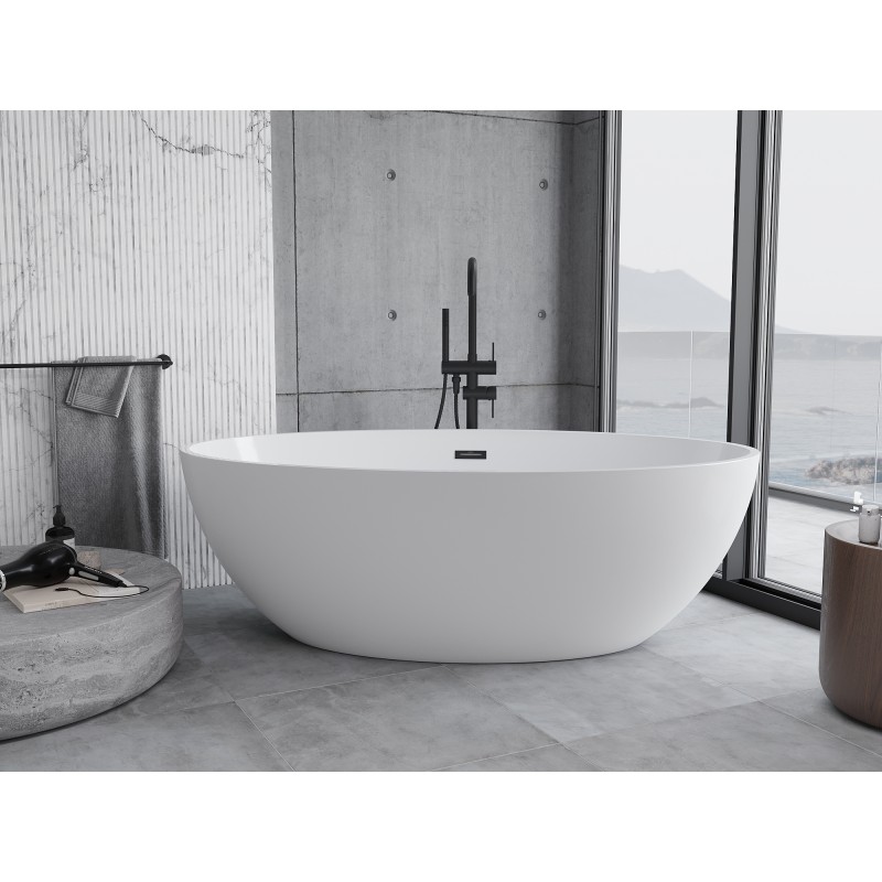 Mexen Nike freistehende Badewanne 175 x 100 cm, weiß, Überlauf schwarz - 54071751000-70