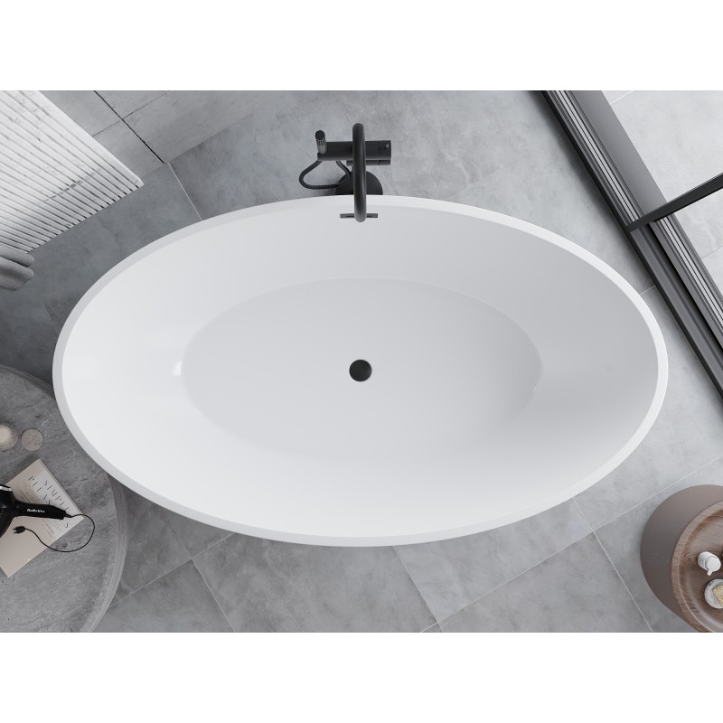 Mexen Nike freistehende Badewanne 175 x 100 cm, weiß, Überlauf schwarz - 54071751000-70