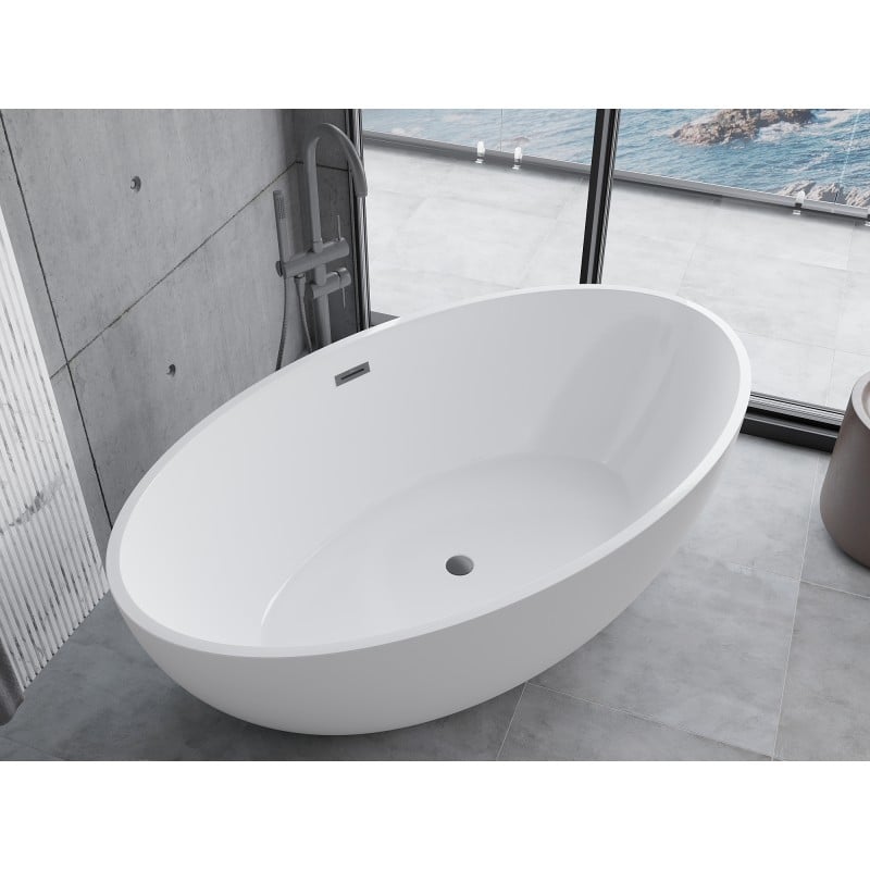 Mexen Nike freistehende Badewanne 175 x 100 cm, weiß, Überlauf Gun Metal - 54071751000-95