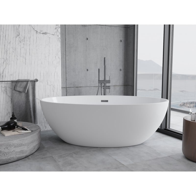 Mexen Nike freistehende Badewanne 175 x 100 cm, weiß, Überlauf Gun Metal - 54071751000-95