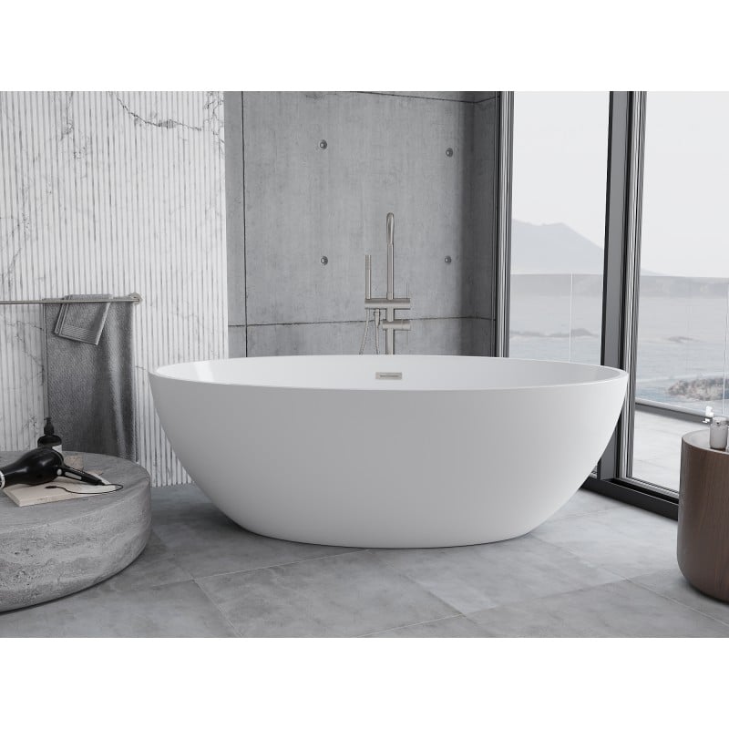 Mexen Nike freistehende Badewanne 175 x 100 cm, weiß, Überlauf gebürsteter Nickel - 54071751000-97