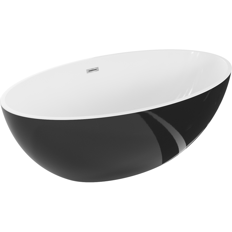 Mexen Nike freistehende Badewanne 175 x 100 cm, weiß/schwarz, Überlauf chrom - 54071751075-01