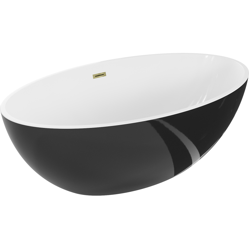 Mexen Nike freistehende Badewanne 175 x 100 cm, weiß/schwarz, Überlauf gold - 54071751075-50