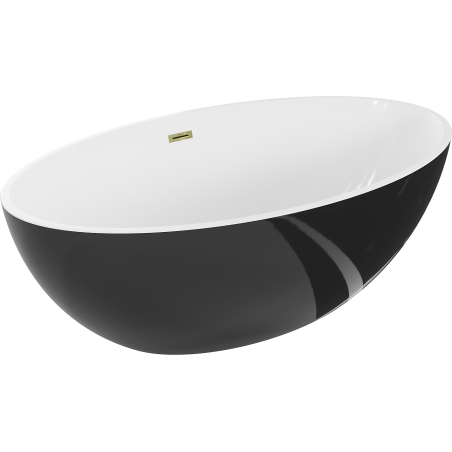 Mexen Nike freistehende Badewanne 175 x 100 cm, weiß/schwarz, Überlauf gold - 54071751075-50