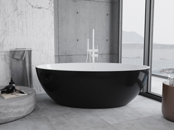 Mexen Nike freistehende Badewanne 175 x 100 cm, weiß/schwarz, weißer Überlauf - 54071751075-20