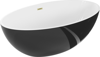 Mexen Nike freistehende Badewanne 175 x 100 cm, weiß/schwarz, Überlauf gold gebürstet - 54071751075-55