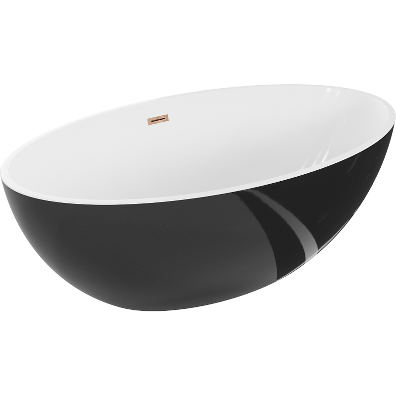 Mexen Nike freistehende Badewanne 175 x 100 cm, weiß/schwarz, Überlauf roségold - 54071751075-60