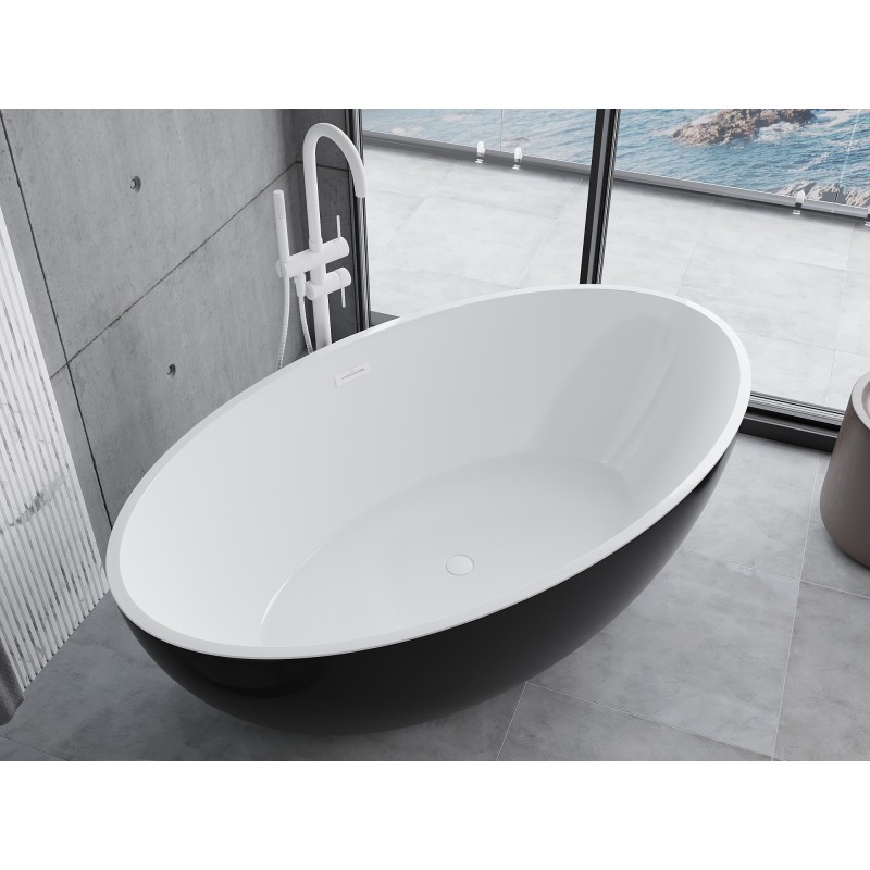 Mexen Nike freistehende Badewanne 175 x 100 cm, weiß/schwarz, weißer Überlauf - 54071751075-20