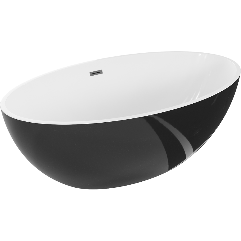Mexen Nike freistehende Badewanne 175 x 100 cm, weiß/schwarz, Überlauf gun gray gebürstet - 54071751075-66