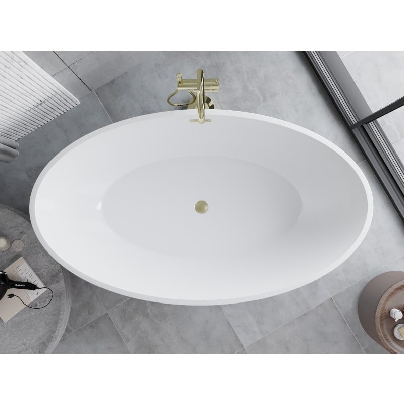 Mexen Nike freistehende Badewanne 175 x 100 cm, weiß/schwarz, Überlauf gold gebürstet - 54071751075-55