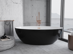 Mexen Nike freistehende Badewanne 175 x 100 cm, weiß/schwarz, Überlauf roségold - 54071751075-60