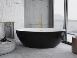 Mexen Nike freistehende Badewanne 175 x 100 cm, weiß/schwarz, Überlauf gold - 54071751075-50