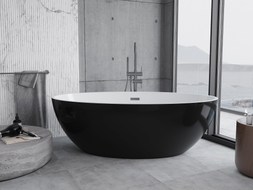 Mexen Nike freistehende Badewanne 175 x 100 cm, weiß/schwarz, Überlauf gun gray gebürstet - 54071751075-66