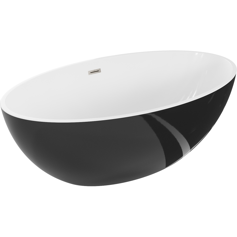 Mexen Nike freistehende Badewanne 175 x 100 cm, weiß/schwarz, Überlauf gebürsteter Nickel - 54071751075-97